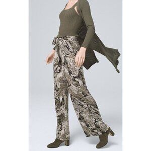 White House Black Market WHBM Camo Print Jersey Wide Leg Pants M